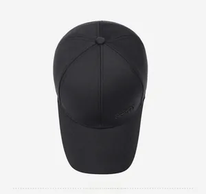 Top down view of black baseball cap with 3D Sport embroidery and six-panel cotton structure