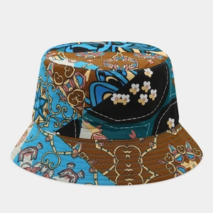 Cappello da pescatore retrò a fiori, reversibile con cuciture rinforzate sulla tesa