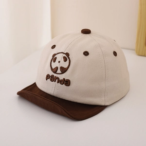 Detailed embroidery of panda face and text on breathable cotton baby baseball cap