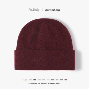 Women Fashion Solid Color Knitted Beanie Winter Warm Thick Wool Blend Cuffed Skull Cap For Outdoor Daily Versatile Cold Hat