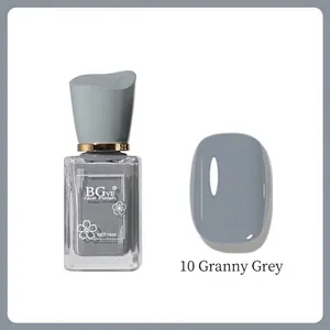 Detail shot of #10 Grandma Gray nail polish with high gloss blue-grey finish swatch