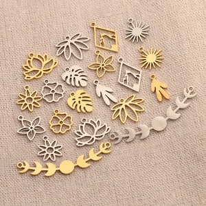Tropical stainless steel floral and sun pendants in gold and silver for jewelry making