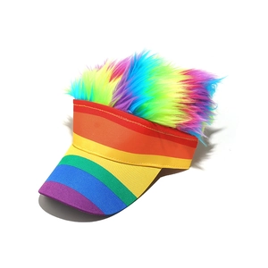 Casquette De Baseball À Rayures Arc En Ciel Avec Perruque Drôle En Polyester Nouveauté Fête Festival Hip Hop Chapeau