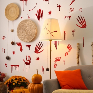 Halloween blood handprint and footprint wall decals for spooky indoor home decoration