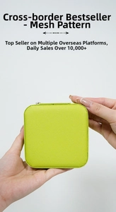 Detail of portable neon yellow cross-grain leather jewelry box with silver zipper