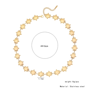 Detail of gold stainless steel necklace with star pendants and size dimensions