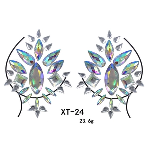 Macro detail of XT-24 resin rhinestone chest jewels with iridescent teardrop gems