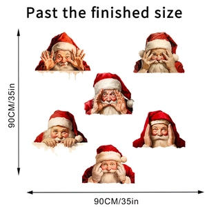Detail view of 6 Santa Claus wall decals with dimensions and English size instructions
