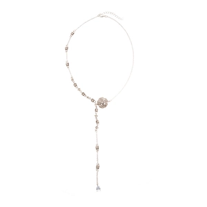 Elegant silver flower and teardrop Y-shaped long necklace with sparkling zircons