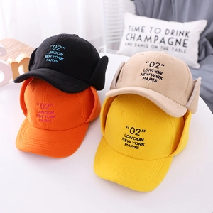 Kids warm fleece baseball cap with ear flaps and urban embroidery in four colors