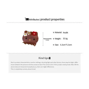 Detailed specs of the brown acrylic Hello Kitty hair claw clip with floral accents