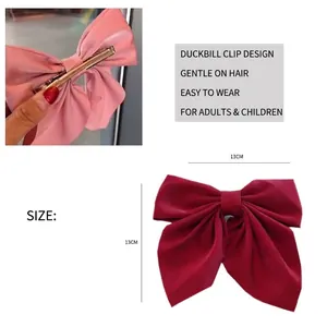 Classic 13cm fabric bow hair clip with metal duckbill grip for girls and women
