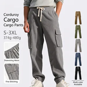 Men's multi-pocket corduroy joggers with drawstring waist, available in S to 3XL
