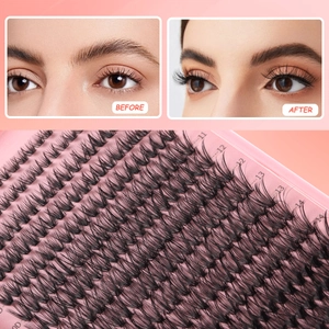 DIY cluster lashes set 11-14mm in pink tray with before and after results
