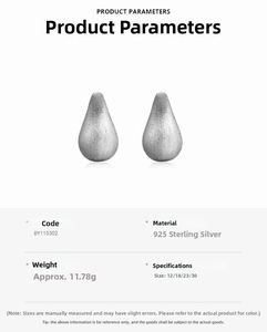 Detailed size specifications and weight info for 925 silver matte teardrop earrings