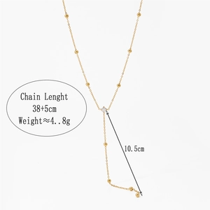 Minimalist 18K gold stainless steel Y-shaped necklace with bead chain and zircon pendant
