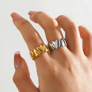 Heart Shaped Stainless Steel Ring Continuous Hearts Open Adjustable Trendy Fashion Jewelry Gift For Women
