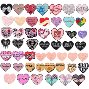 Vintage Zinc Alloy Heart Shape Enamel Brooch Pin Geometric Letter Pattern Painted Fashion Clothing Accessories For Unisex