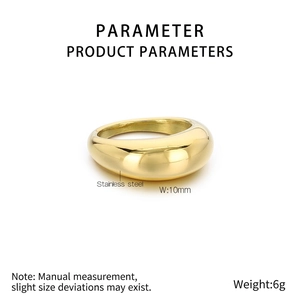 Detailed parameter display of 10mm wide mirror polished 18k gold plated titanium ring