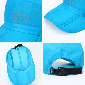 Sky blue quick-dry mountain peak baseball cap with breathable mesh and adjustable strap buckle
