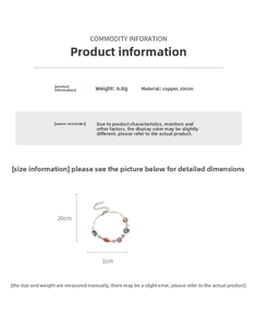 Detailed specs for 20cm colorful zircon flower bracelet made of copper and 6.8g weight