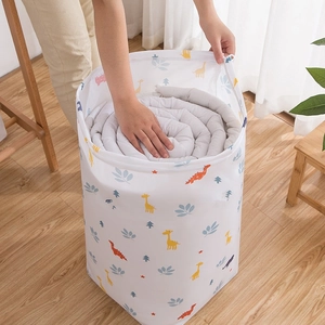 Waterproof PEVA cylinder storage bag with cartoon patterns for quilts and blankets