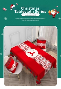 Waterproof Christmas tablecloth and pillows with reindeer and plaid patterns