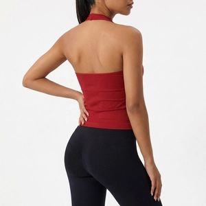 Red halter backless sports vest with padding for yoga and fitness training wear