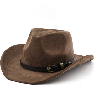 Western Cowboy Hat Faux Suede Wide Brim With Metal Buckle Retro Outdoor Style For Men And Women