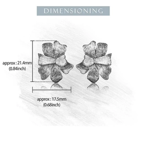 Technical drawing showing petal earring dimensions as 21.4mm height and 17.5mm width