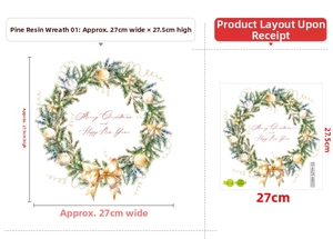 Detailed size specifications for watercolor Christmas pine wreath wall sticker decor