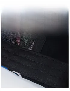 Detail of wide black moisture-wicking sweatband inside the cap with premium stitching