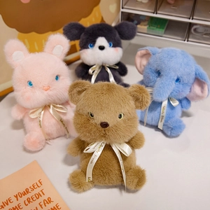 Cute Plush Animal Toys Husky Rabbit Elephant Bear Soft Stuffed Dolls With Ribbon Bow Tie Seated Desktop Decor For Kids Gift