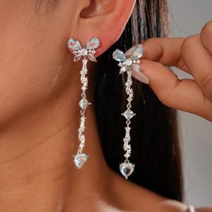 Butterfly Heart Long Tassel Drop Earrings With Silver Earring Post Copper Zircon Luxury Fashion Women