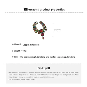 Detailed size and material guide for colorful rhinestone chunky collar necklace