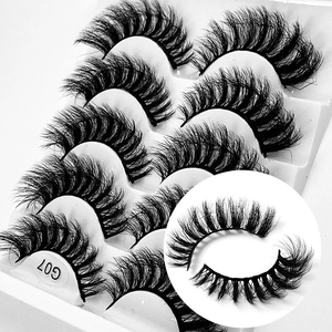 5 pairs of voluminous messy faux mink eyelashes G07 with 3D multilayered thick design
