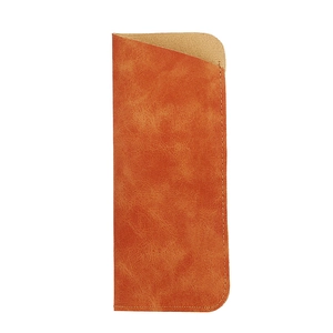 Premium soft leather sunglasses pouch in orange brown with vertical top opening