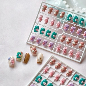 3D resin cartoon animal nail art charms including bears and rabbits in candy colors
