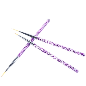 3pcs professional nail art brushes with purple glitter acrylic handles and fine gold tips