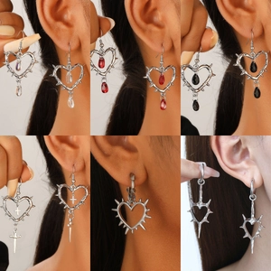 Gothic Heart Thorn Earrings Necklace Alloy Punk Cross Water Drop Jewelry With Earring Post For Women Retro Aesthetic