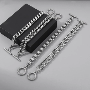 Edelstahl Gliederketten Armbänder mit OT-Verschluss und kubanischem Design in Silber