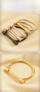 Detailed view of D-shape horseshoe bangles in gold, silver, rose gold and black finish