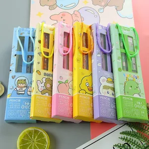 Cartoon Student Stationery Wood Pencils Ruler Eraser And Sharpener Portable Gift For School Rewards