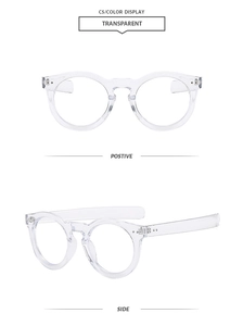 Front and side view of classic retro transparent round frame anti-blue light glasses
