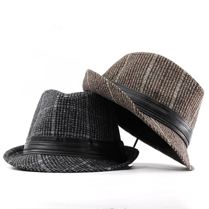 British vintage style fedora hats with wool blend plaid and stripe texture for men and women