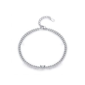 Minimalist S925 sterling silver Cuban chain bracelet with emerald cut rectangle element