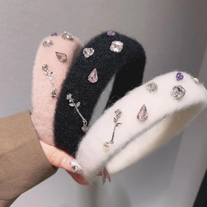 Korean Style Plush Hair Clip Headband Luxury Colorful Rhinestone Alloy Rose Heart Charm Hair Accessories For Women Girls