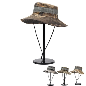Camouflage Bucket Hat Polyester Mesh Breathable Outdoor Fishing Sun Protection Adjustable Windproof Boonie Hat For Men