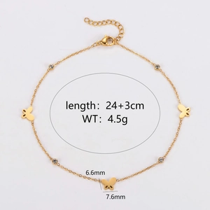 Minimalist gold butterfly anklet with sparkling stones and adjustable lobster clasp