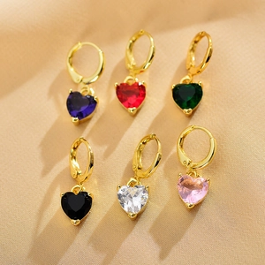 Elegant Copper Heart Shaped Rhinestone Hoop Earrings For Women Personalized Minimalist Small Gold Huggie Earrings Fashion Jewelry Gift